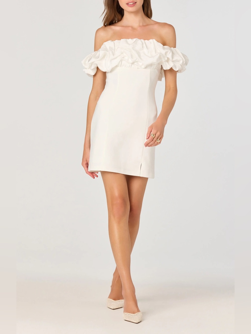 DO+BE White Ruffle Off-Shoulder Dress
